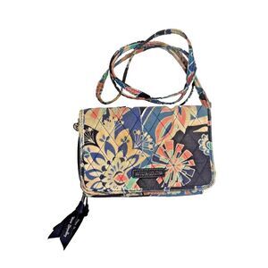 Vera Bradley 3-in-1 RFID Crossbody Wallet Wristlet Floral Blue Pink GUC